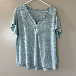 Woman Within Short Sleeve Top V-neck Blue Shirt Size 14/16